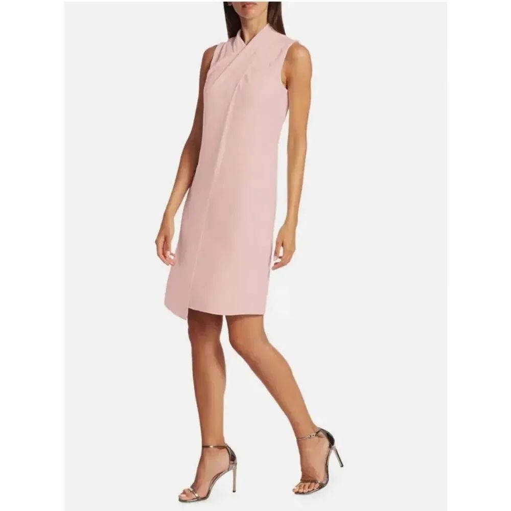 Halston Barely Pink Mock Neck Crossover Panel Front Shift Dress 4